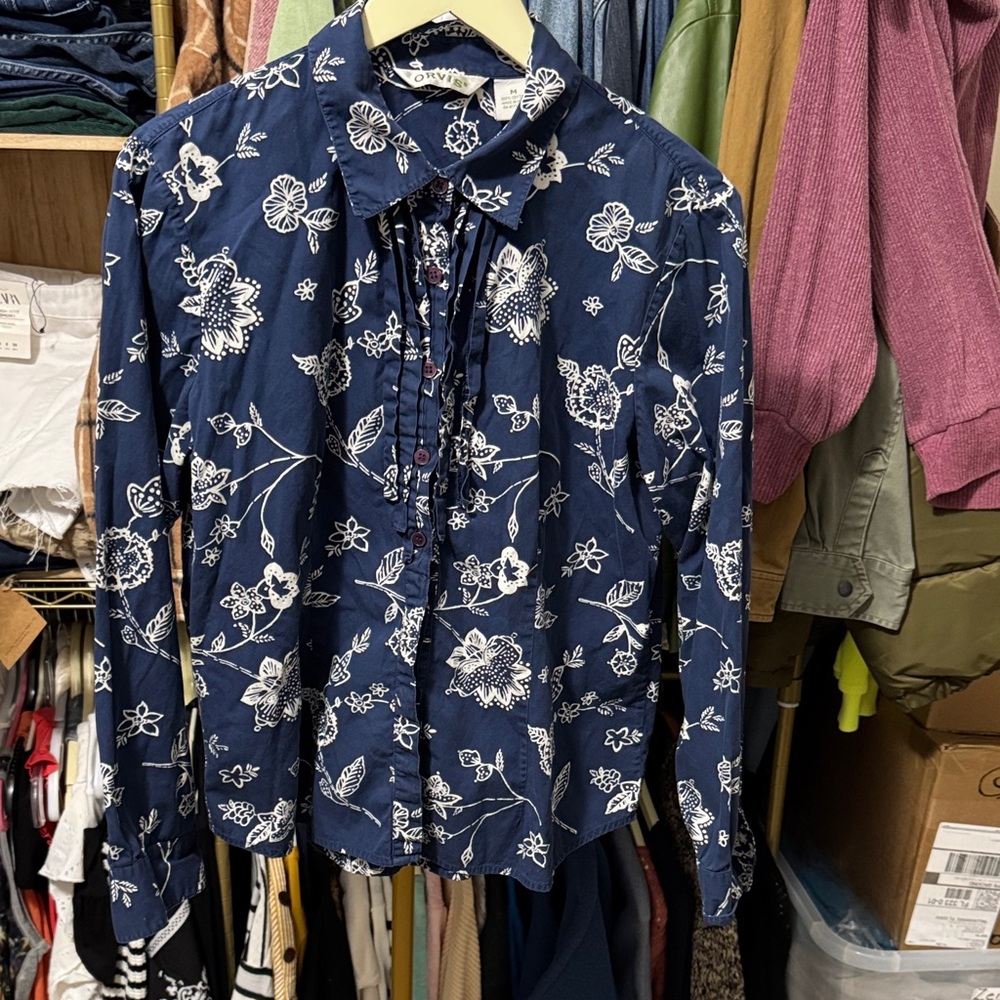 Orvis Navy Floral Shirt Size Medium